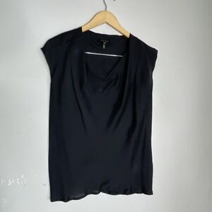 Escada Black Silk Cowl Neck Cap Sleeve Top Blouse Size 38‎